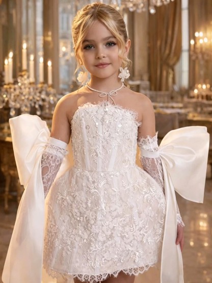 Lace Bow Sleeveless Short Dresses - image 3