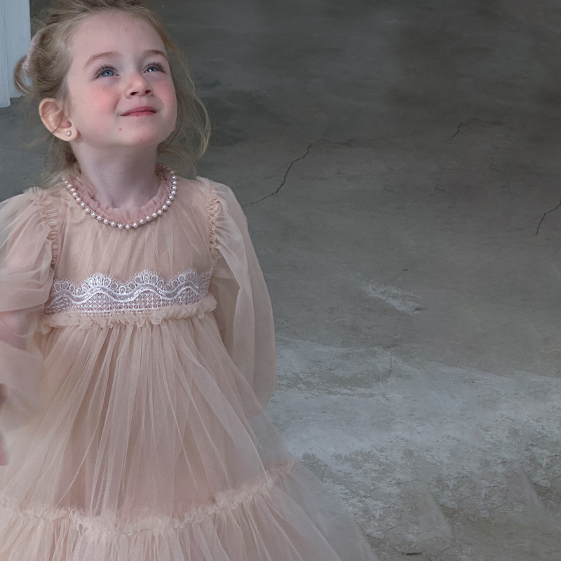 [Archive Sale] Mesh Folds Lace Long Sleeve Mid-long Dresses - image 22