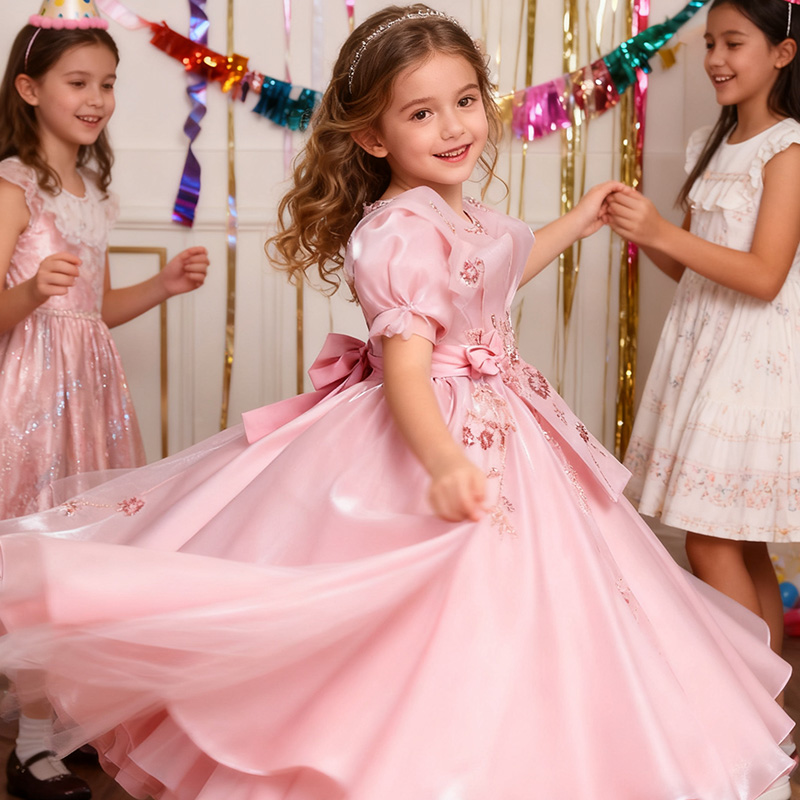 Organza Folds Rosette Short Sleeve Maxi Dresses - image 8