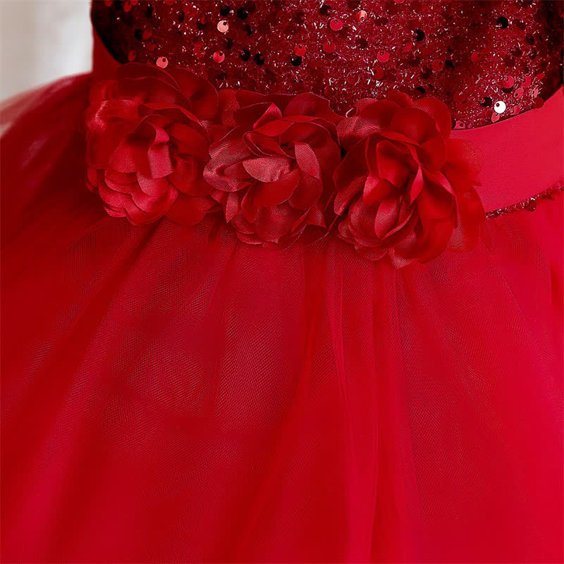 Sequins & Mesh Bow Sequins Short Sleeve Mid-long Dresses - image 6