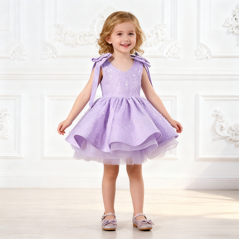 Chemical Fiber Blend Bow Sequins Sleeveless Mid-long Dresses - image 6