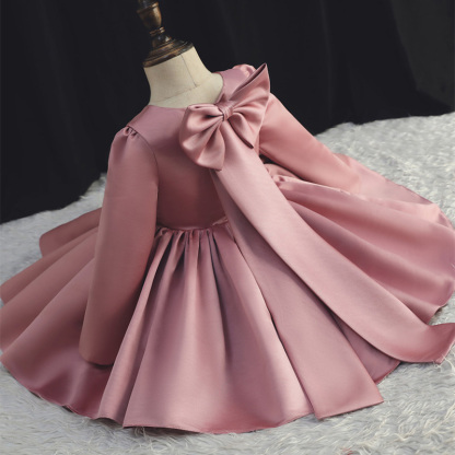 Satin Bow Long Sleeve Regular Dresses - image 4