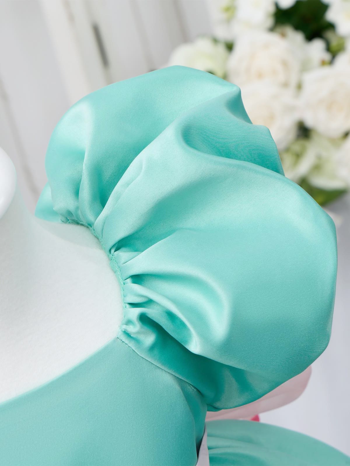 Satin Bow Short Sleeve Short Dresses - image 6