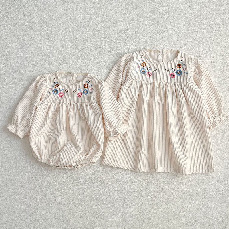 Corduroy Ditsy Floral Long Sleeve Mid-long Dresses&Bodysuit - image 21