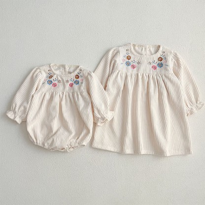 Corduroy Ditsy Floral Long Sleeve Mid-long Dresses&Bodysuit - image 21