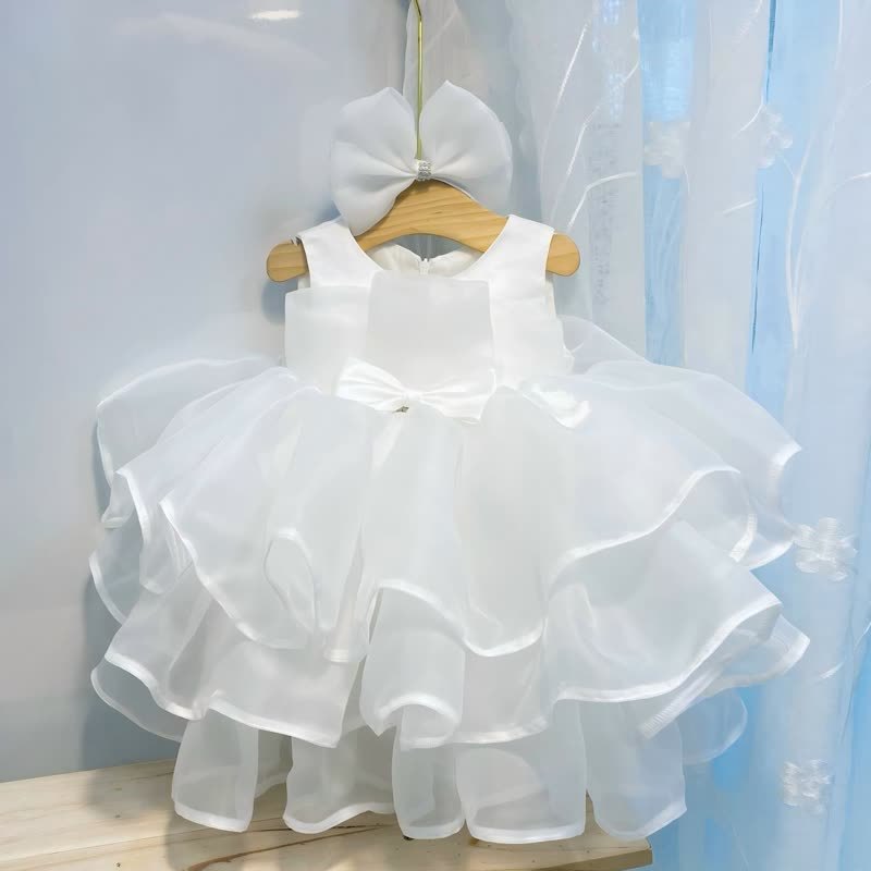 Organza Bow Sleeveless Midi Dresses - White - 13-14Y - image 4