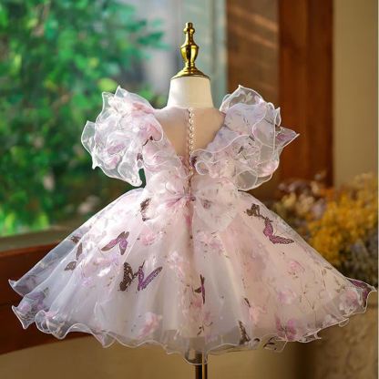 Organza Folds Bow Imitation Pearls Cap Sleeve Mid-long Dresses - image 4