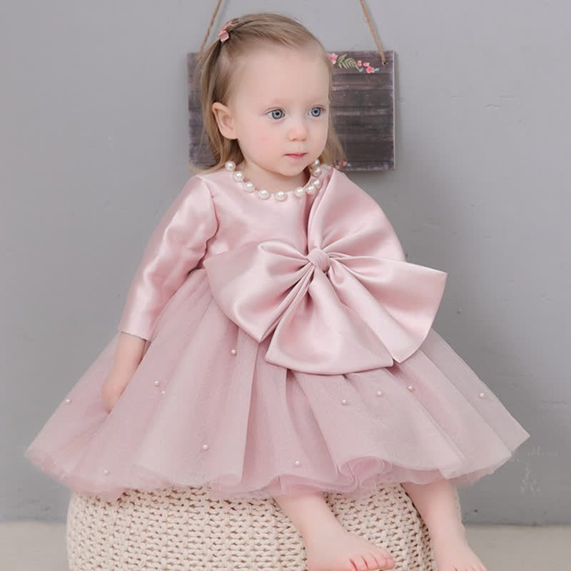 Satin Bow Long Sleeve Midi Dresses - image 4