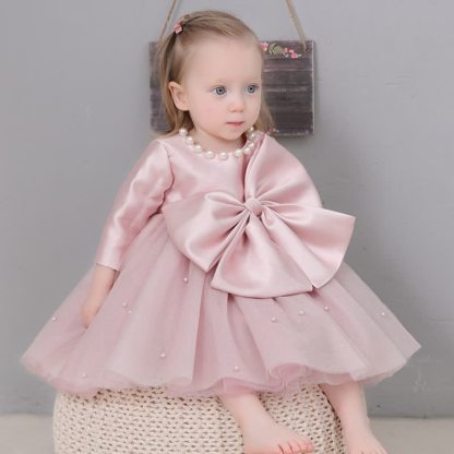 Satin Bow Long Sleeve Midi Dresses - image 4