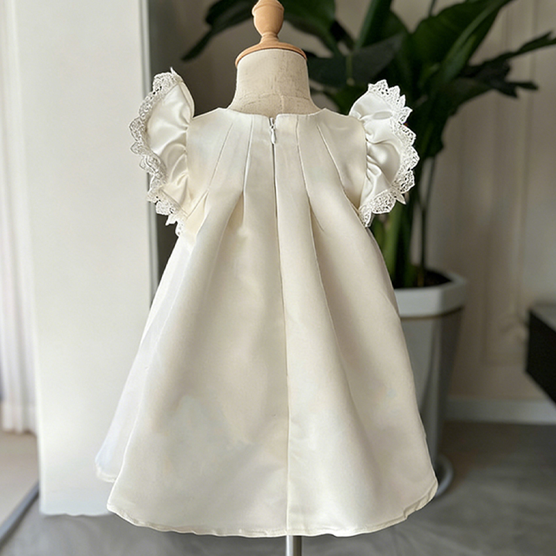 Satin Bow Lace Edge Cap Sleeve Short Dresses - image 5