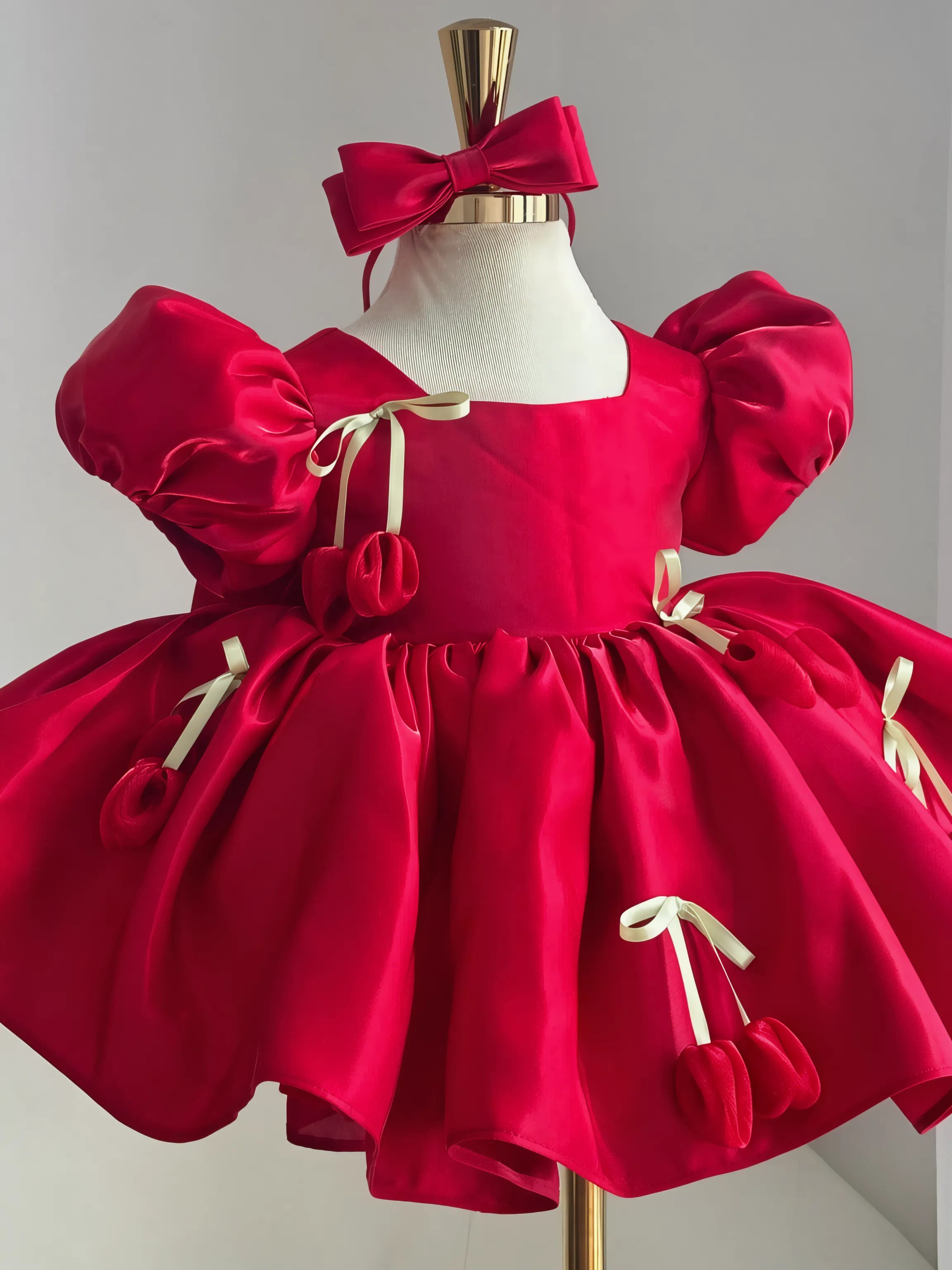 Satin Bow Short Sleeve Midi Dresses With Headband - image 3