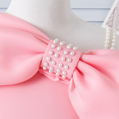 Scuba Knit Bow Long Sleeve Regular Dresses - image 9