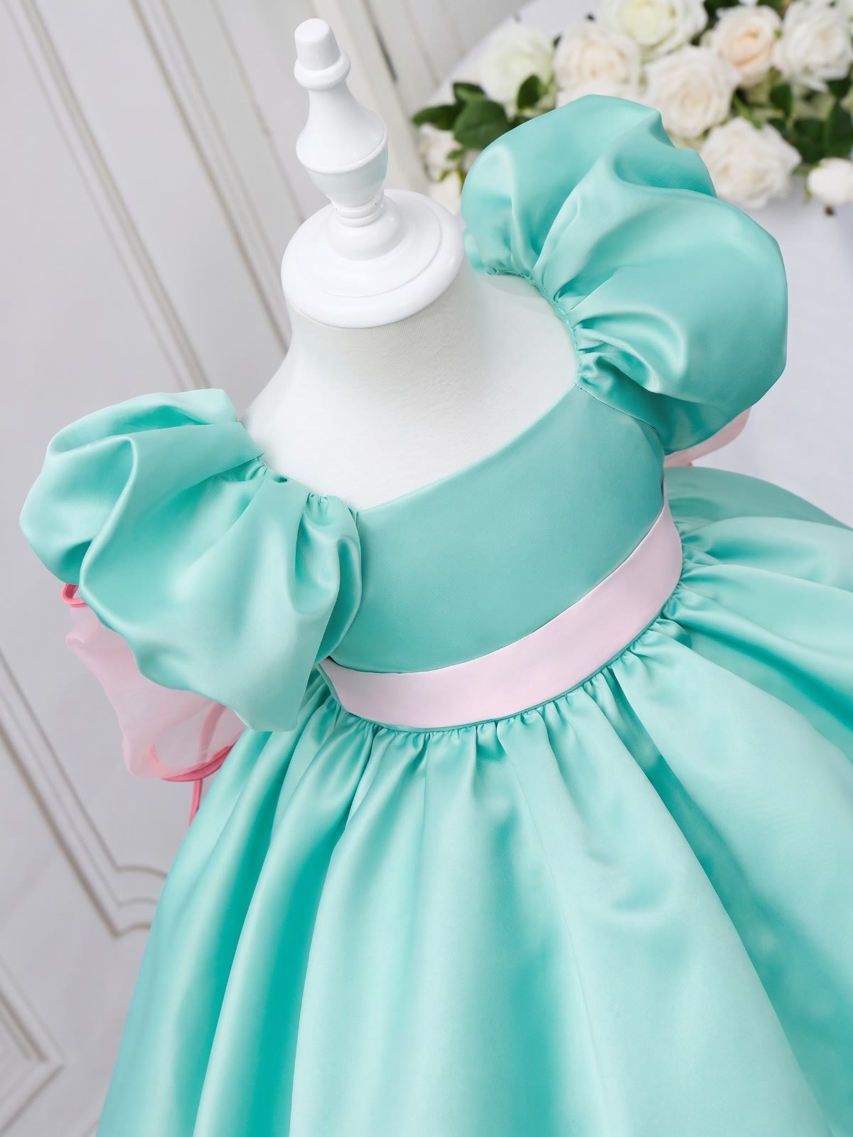Satin Bow Short Sleeve Short Dresses - image 7