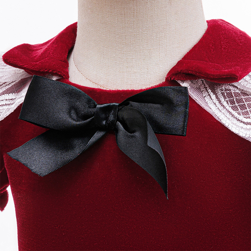 Velvet Bow Folds Short Sleeve Mid-long Dresses - image 7