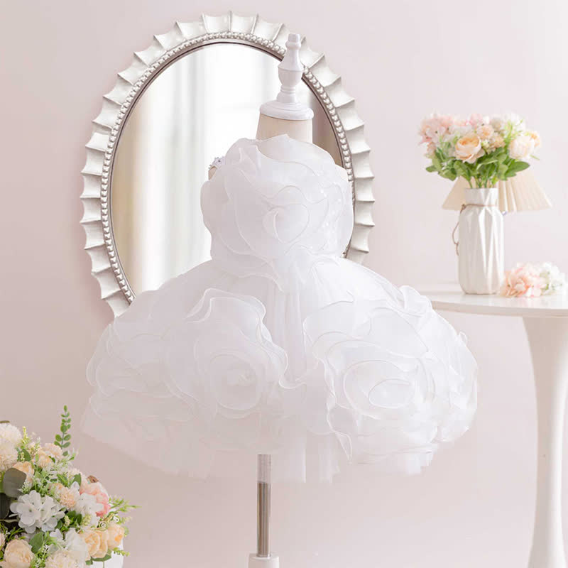 Mesh Rosette Sequins Sleeveless Mid-long Dresses - White - 7-8Y - image 15