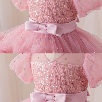 [Archive Sale] Mesh Folds Bow Short Sleeve Mid-long Dresses - image 5