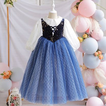 Mesh Lace-up Long Sleeve Maxi Dresses - Blue - 7Y - image 8