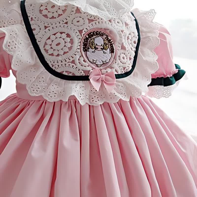 Lace Stitching Lace Short Sleeve Midi Dresses - image 10