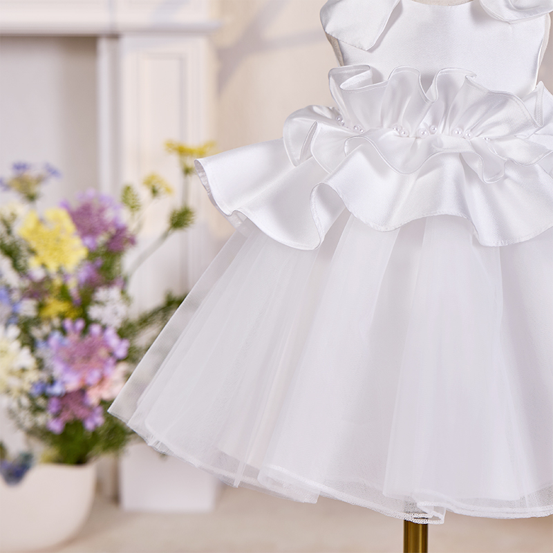 Satin Bow Folds Imitation Pearls Sleeveless Mid-long Dresses - image 5