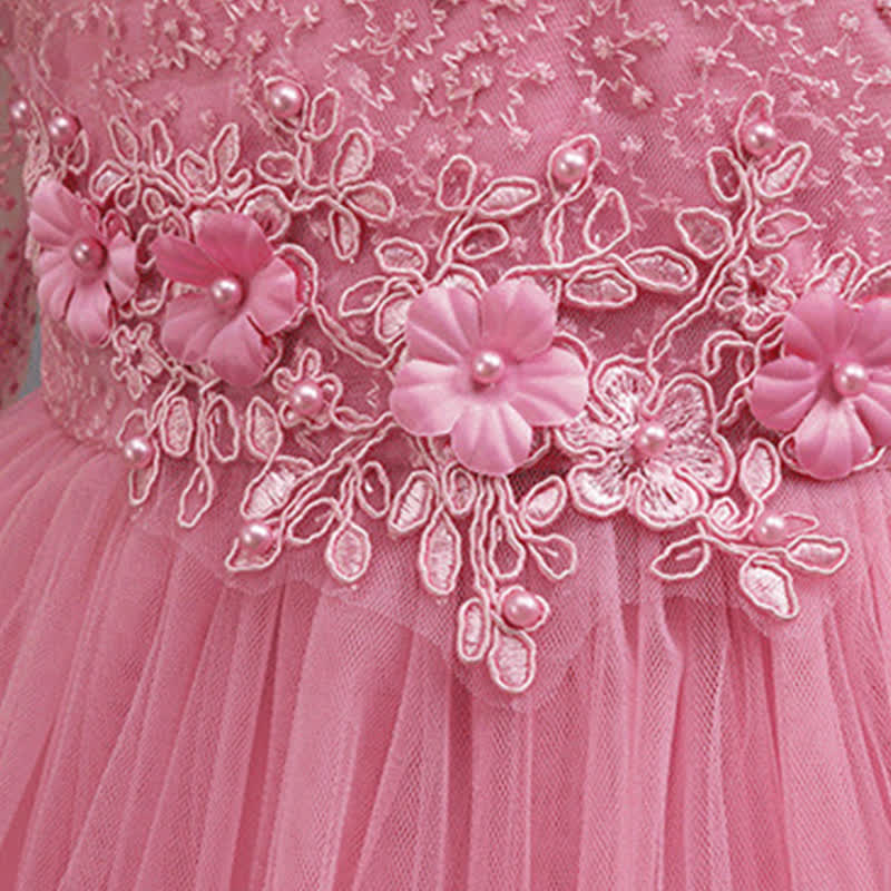 Mesh Lace Rosette Long Sleeve Maxi Dresses - image 11