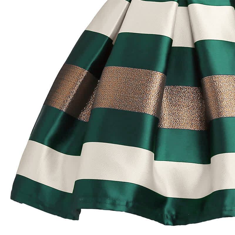 Satin Striped Bow Short Sleeve Midi Dresses - image 7