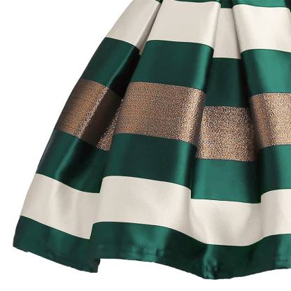 Satin Striped Bow Short Sleeve Midi Dresses - image 7