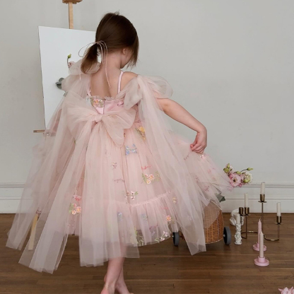 Mesh Floral-embroidered Sleeveless Mid-long Dresses - image 23