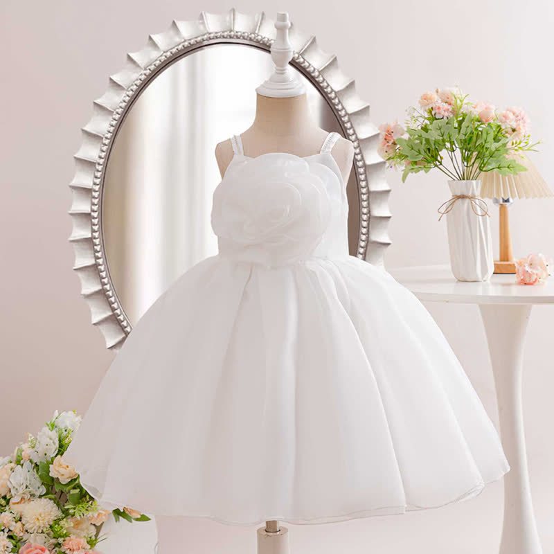 Satin & Organza Sleeveless Mid-long Dresses - White - 7-8Y - image 8