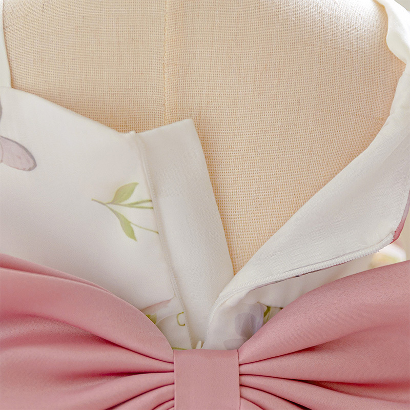 Organza Bow Printing Short Sleeve Midi Dresses - image 8