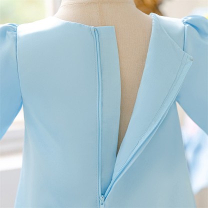 Satin Applique Short Sleeve Midi Dresses - image 15