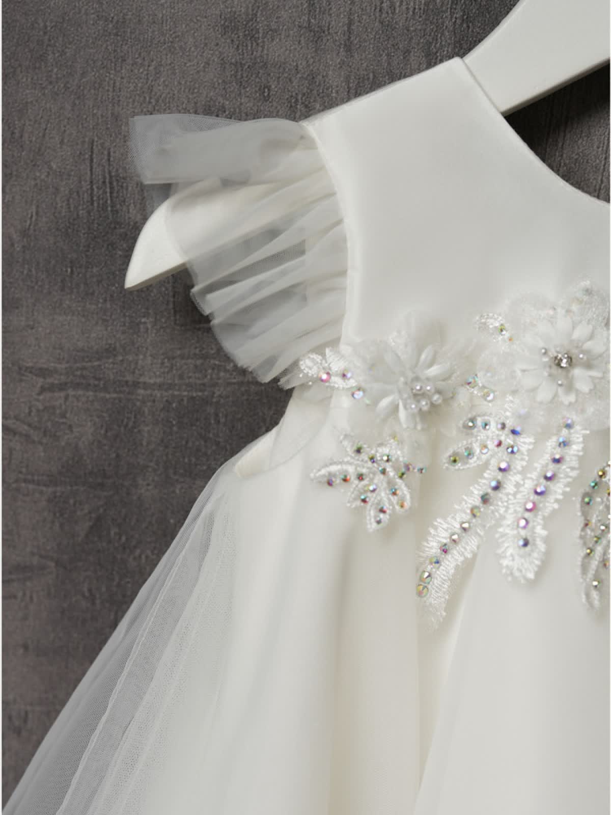 Chemical Fiber Blend Rosette Short Sleeve Short Dresses - image 6