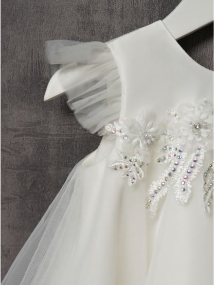 Chemical Fiber Blend Rosette Short Sleeve Short Dresses - image 6