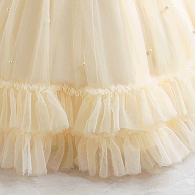 Mesh Rosette Folds Sequins Short Sleeve Mid-long Dresses - image 6