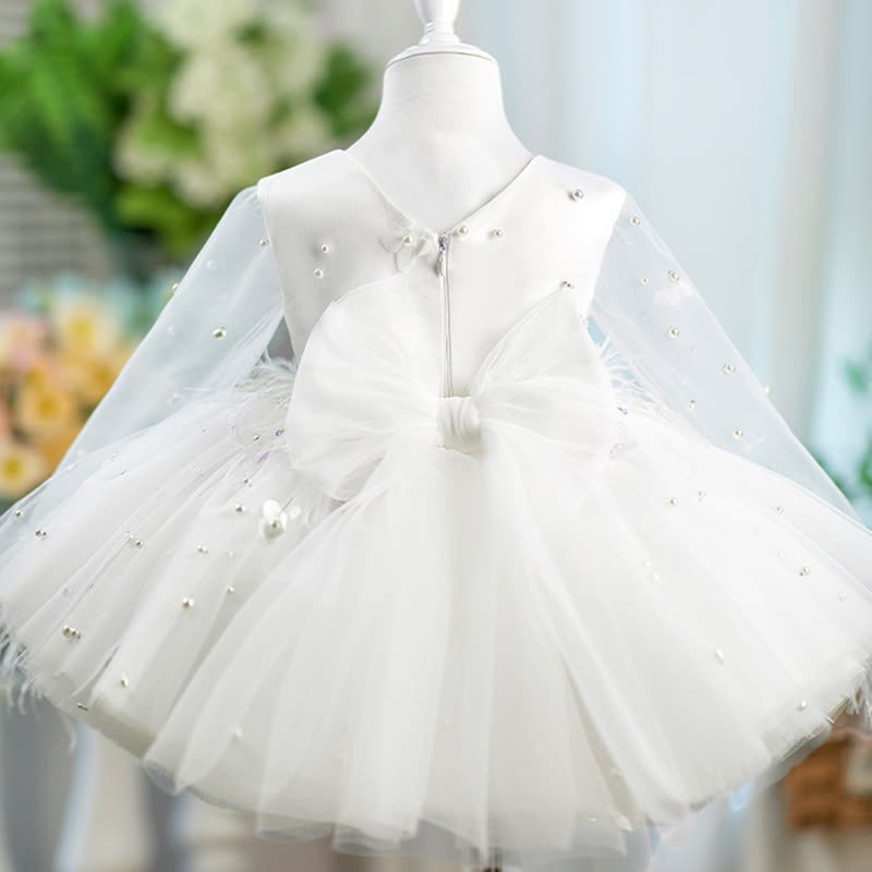 Mesh Embellished Feather-trimmed Long Sleeves Midi Dresses - image 4