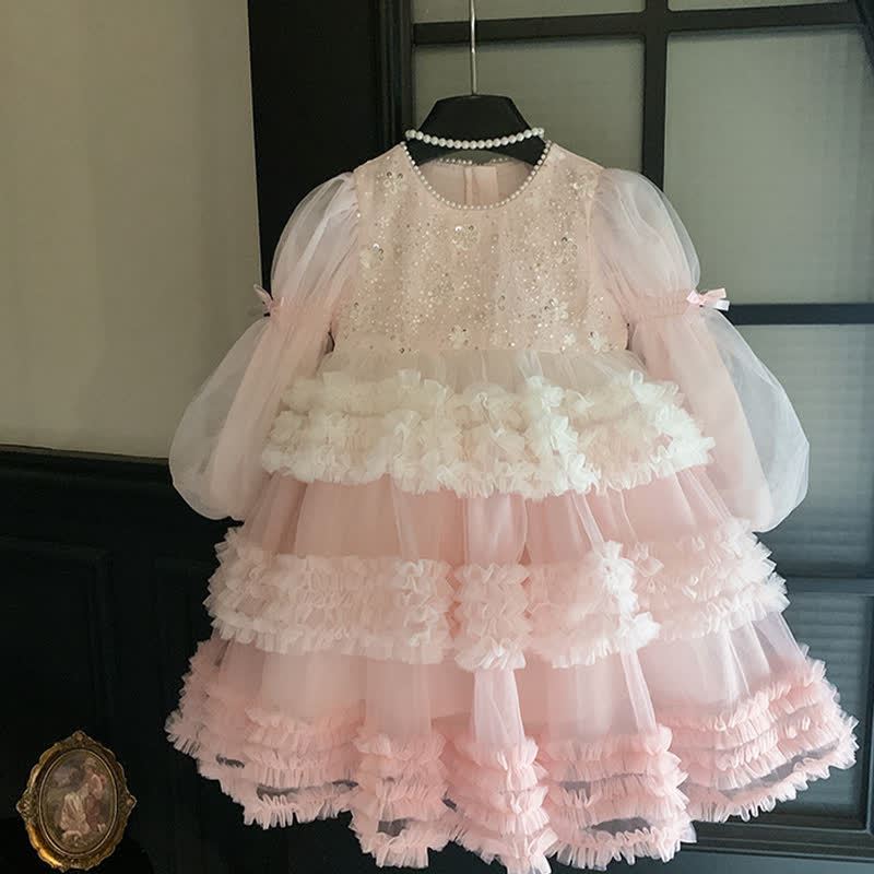 [Archive Sale] Mesh Sequins Folds Long Sleeve Mid-long Dresses - image 14