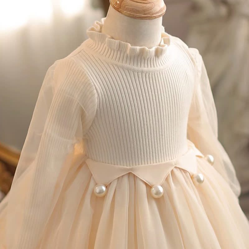 Knitted & Mesh Pearl Long Sleeve Mid-long Dresses - image 4