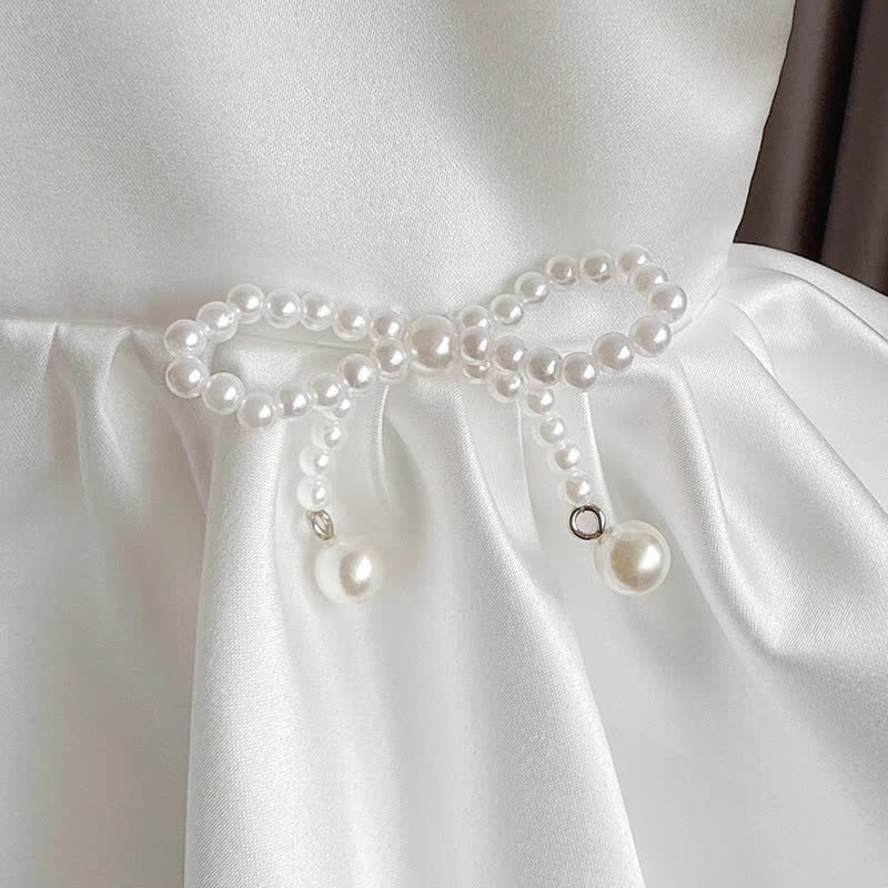 Chemical Fiber Blend Imitation Pearls Short Sleeve Mid-long Dresses - image 5