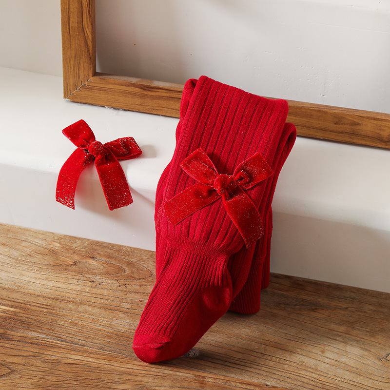 Solid With Bow Lace Thermal Leggings - Sequin Bow - 6-8Y - image 10