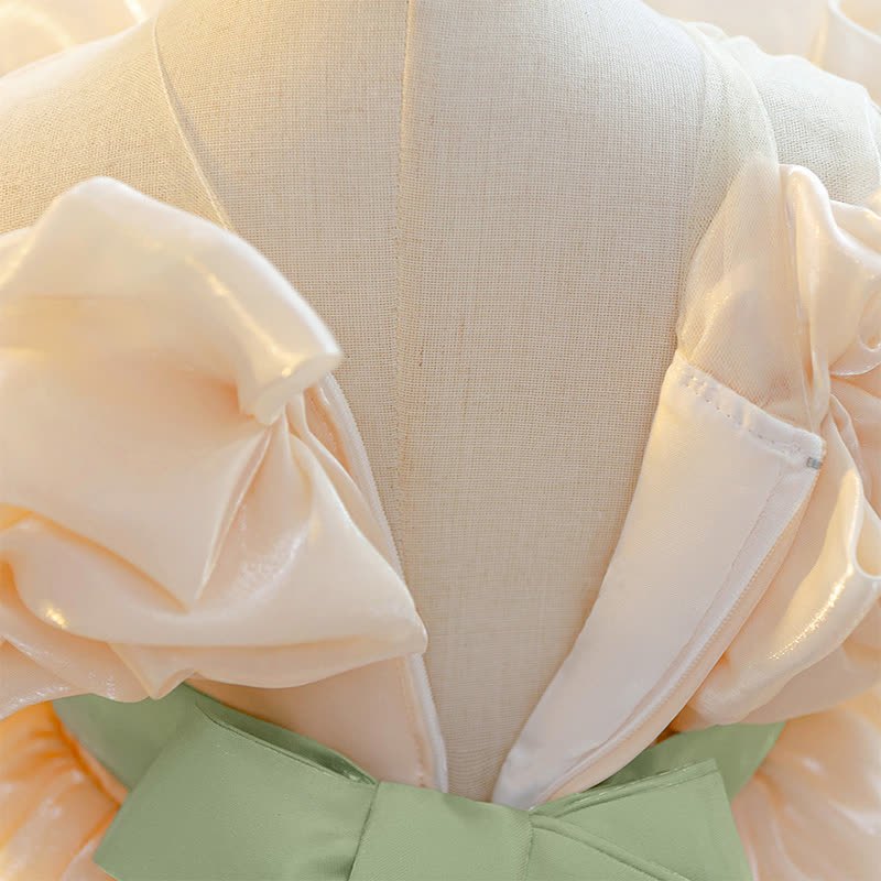 Organza Folds Bow Short Sleeve Mid-long Dresses - image 9