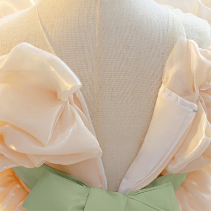 Organza Folds Bow Short Sleeve Mid-long Dresses - image 9