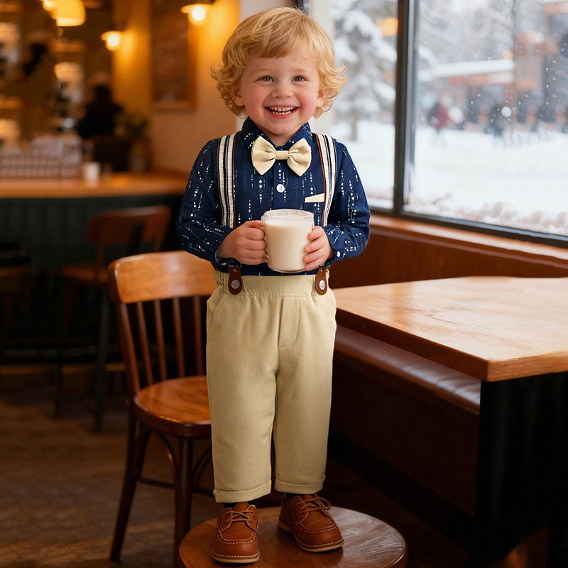 Cotton Bow Overalls Long Sleeve Regular 3-piece Formal Suit - image 35