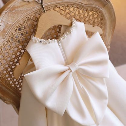 Chemical Fiber Blend Imitation Pearls Bow Sleeveless Mid-long Dresses - image 5