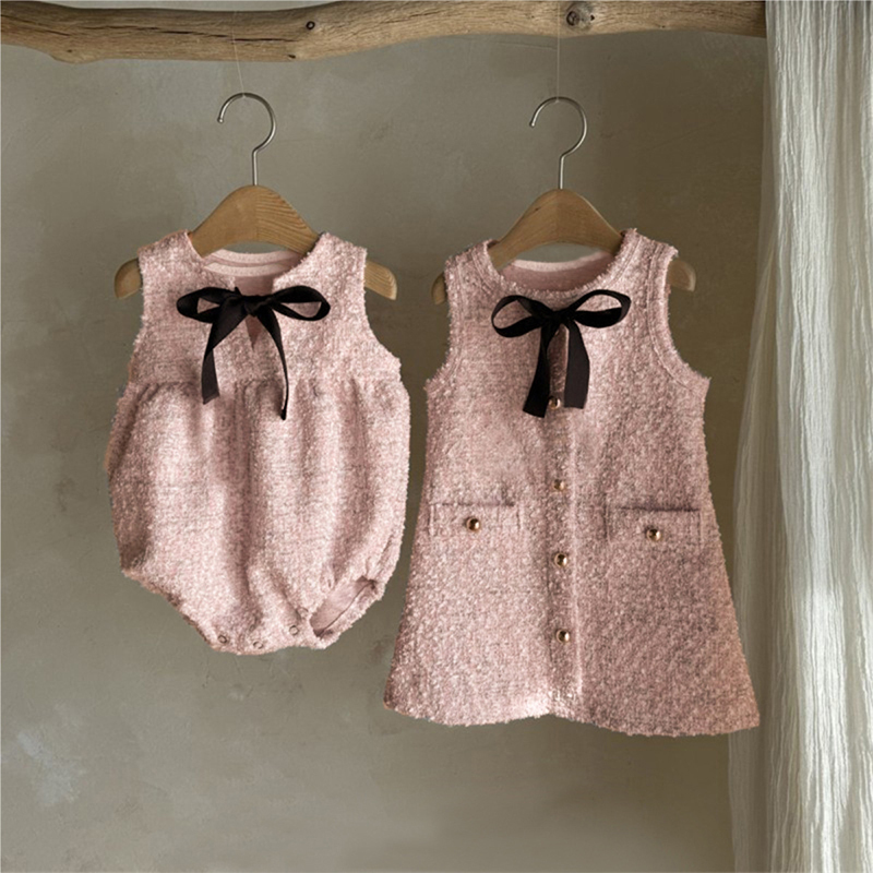 Tweed Buckle Bow Sleeveless Regular Dresses - image 12