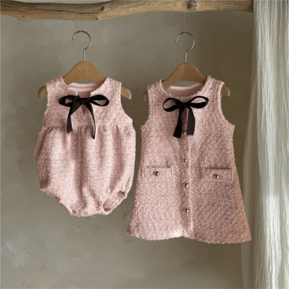 Tweed Buckle Bow Sleeveless Regular Dresses - image 12