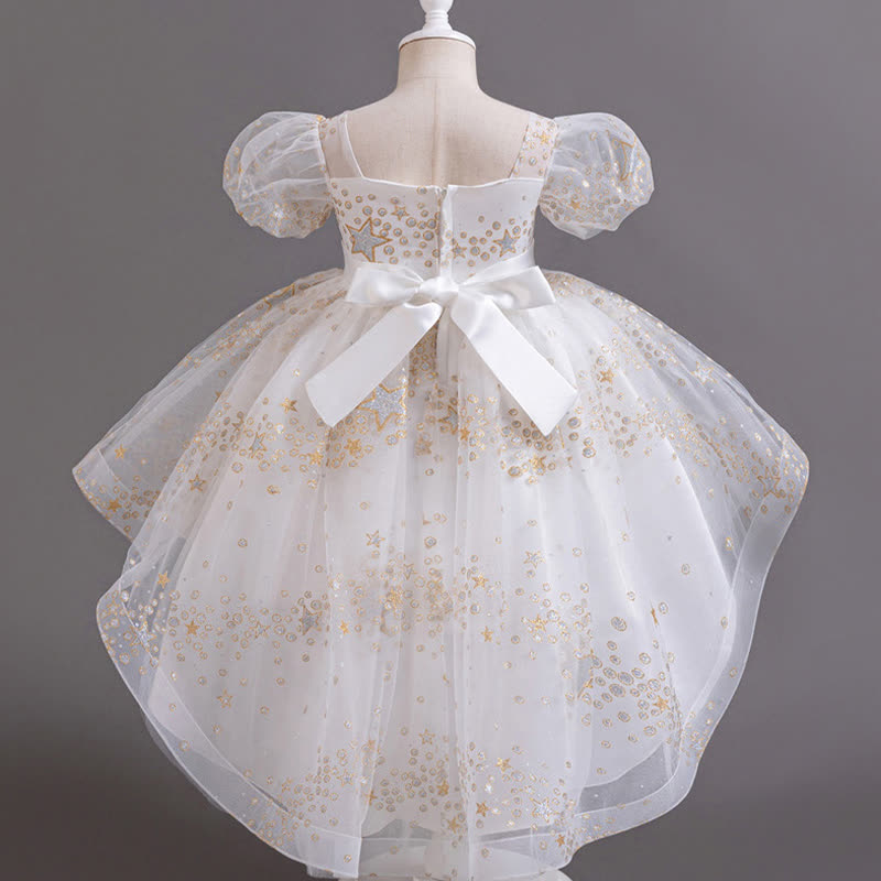 Mesh Irregular Craftsmanship Short Sleeve Long Dresses - image 5