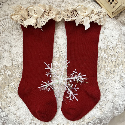 100% Cotton Solid With Bow Socks - Red - 3-5Y - image 2