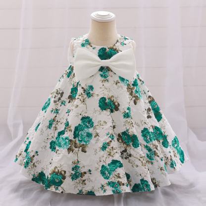 Chemical Fiber Blend Bow Sleeveless Short Dresses - Dark Green - 1-2Y - image 17