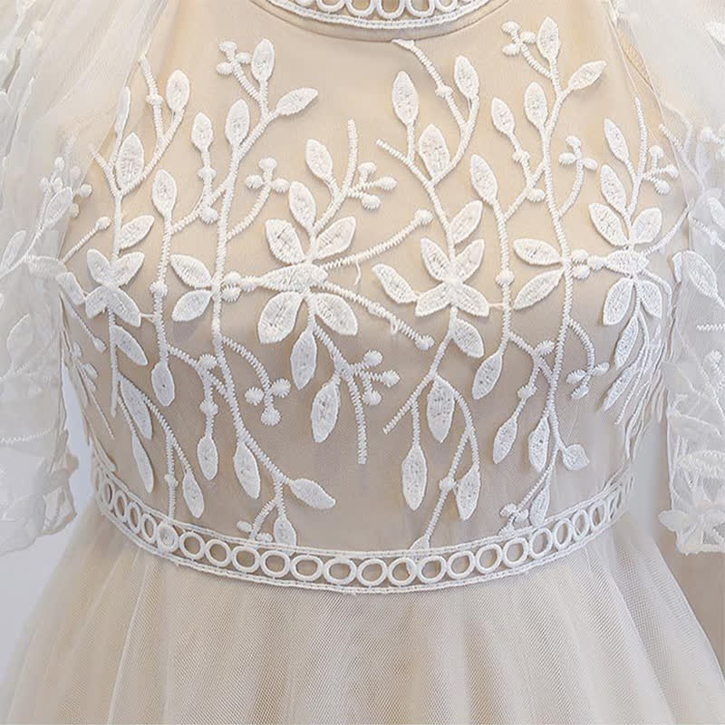 Mesh Embroidery Cap Sleeve Maxi Dresses - image 3