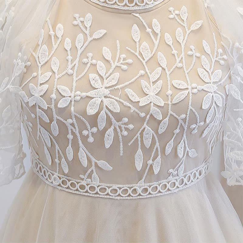 Mesh Embroidery Cap Sleeve Maxi Dresses - image 3