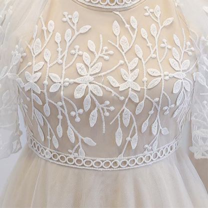 Mesh Embroidery Cap Sleeve Maxi Dresses - image 3